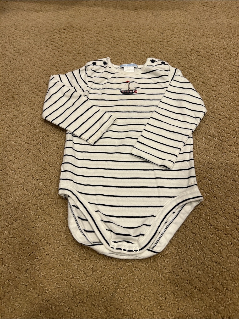 Janie and Jack Striped Navy & White Sailboat One-Piece Bodysuit